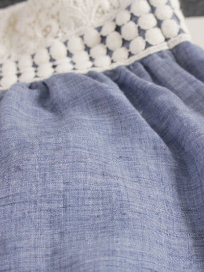 チェスティ 5S558 ワンピース 1 ホワイト/ブルー 切替 デニム調 刺繍 Vネック ITELYN45BDO4