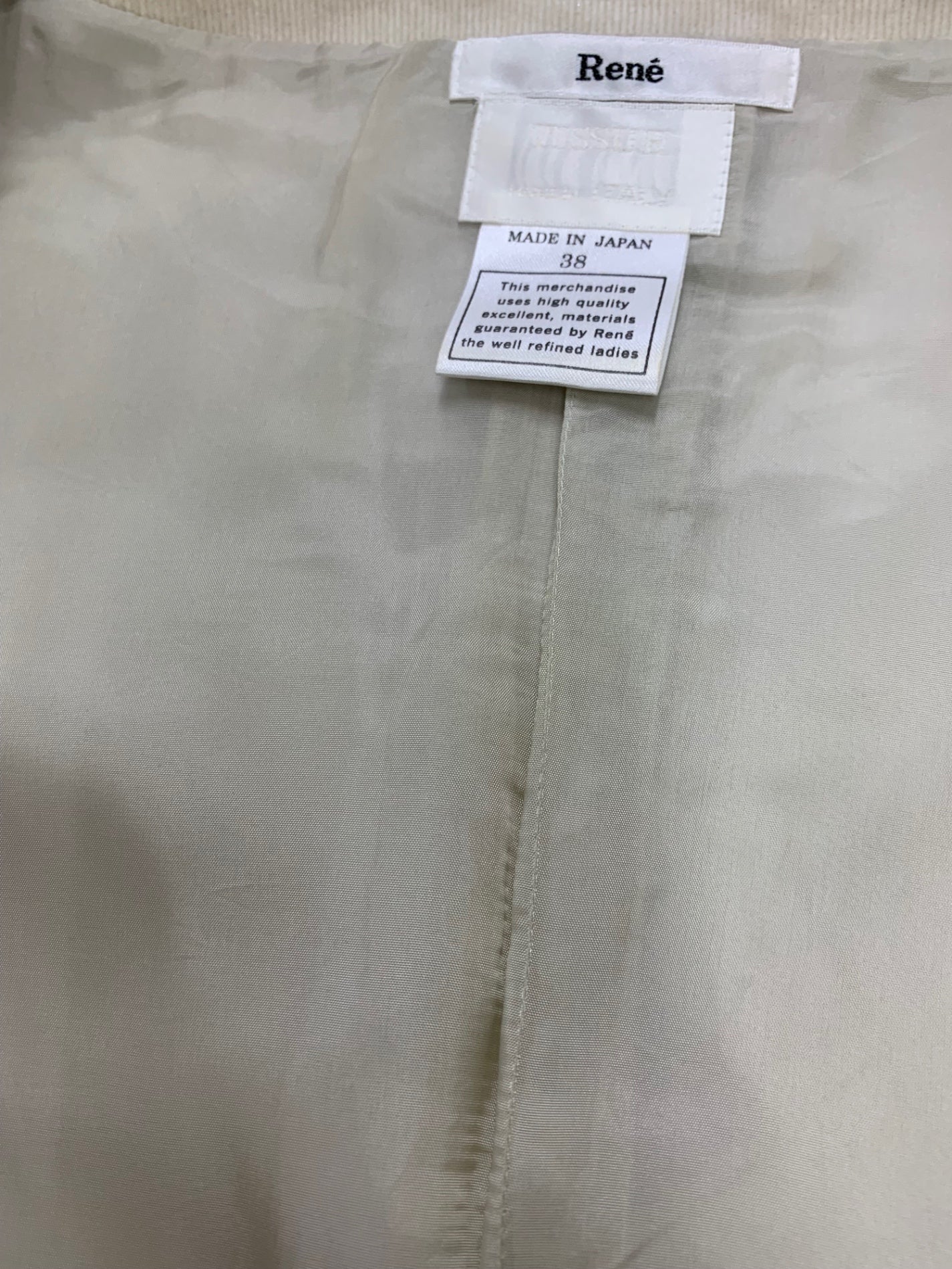 ルネ 6036170  ノーカラーコート 38 アイボリー TISSU コーデュロイ ITQAM9XISYVC