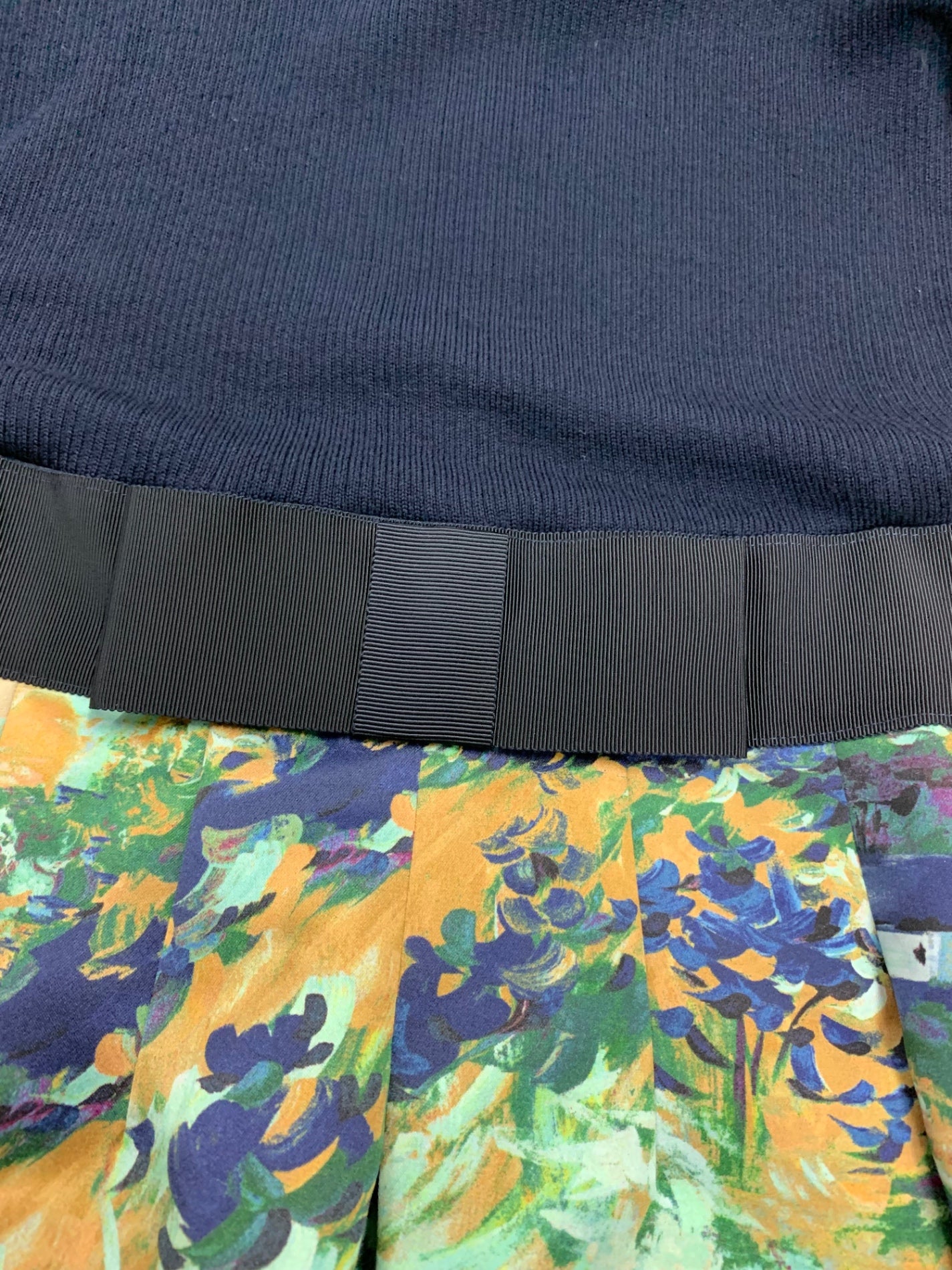 エムズグレイシー 111612 ワンピース 38 ネイビー ニット 異素材 油絵 IT3JWI9RZCKU