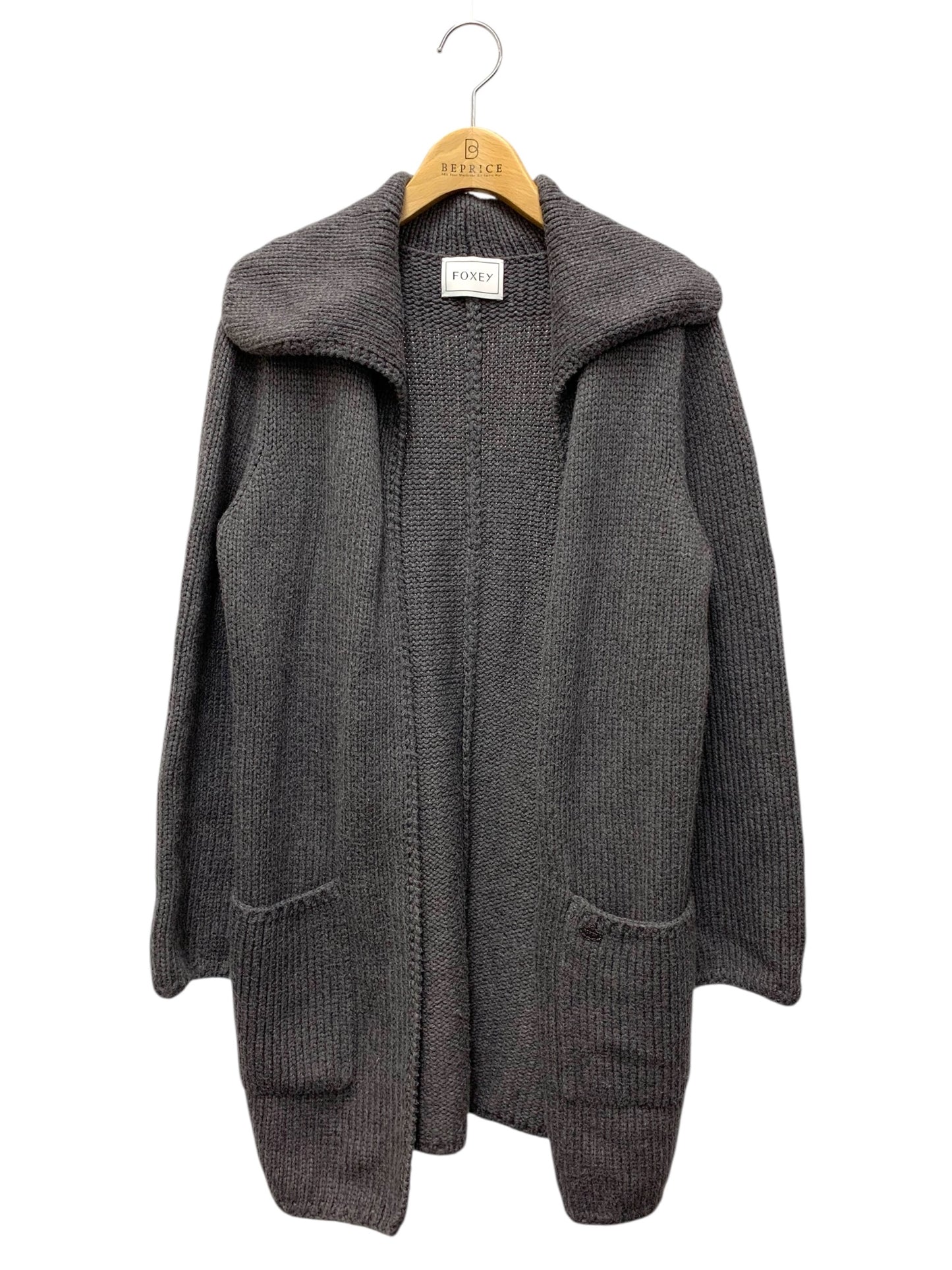 フォクシーブティック ウイングカラーロング 35226 カーディガン F グレー ニット IT5V04ZX8UIX