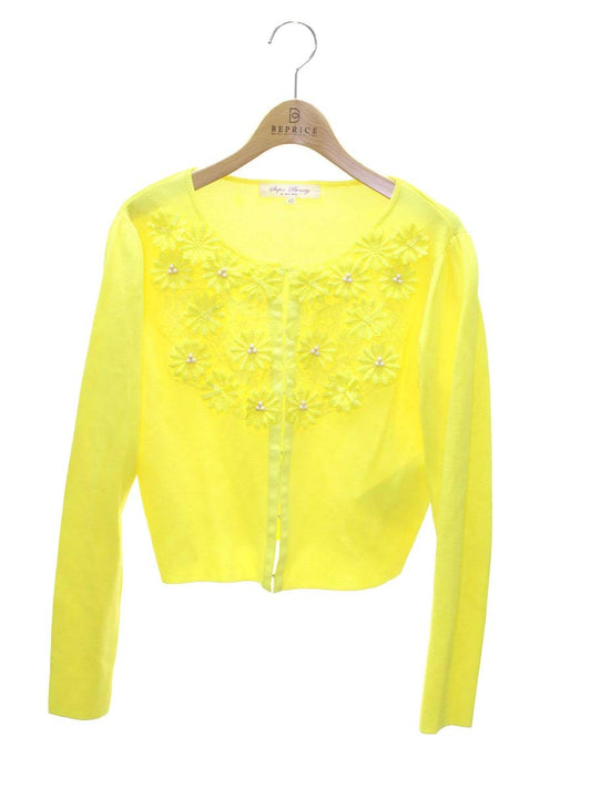 スーパービューティー ニットジャケット 42 イエロー フラワー フェイクパール ITPG88RKH4JS