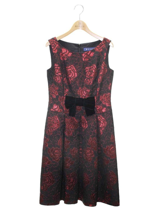 エムズグレイシー 321724 ワンピース 38 レッド ローズモチーフ ベロアリボン IT4Q8HMN9DUQ