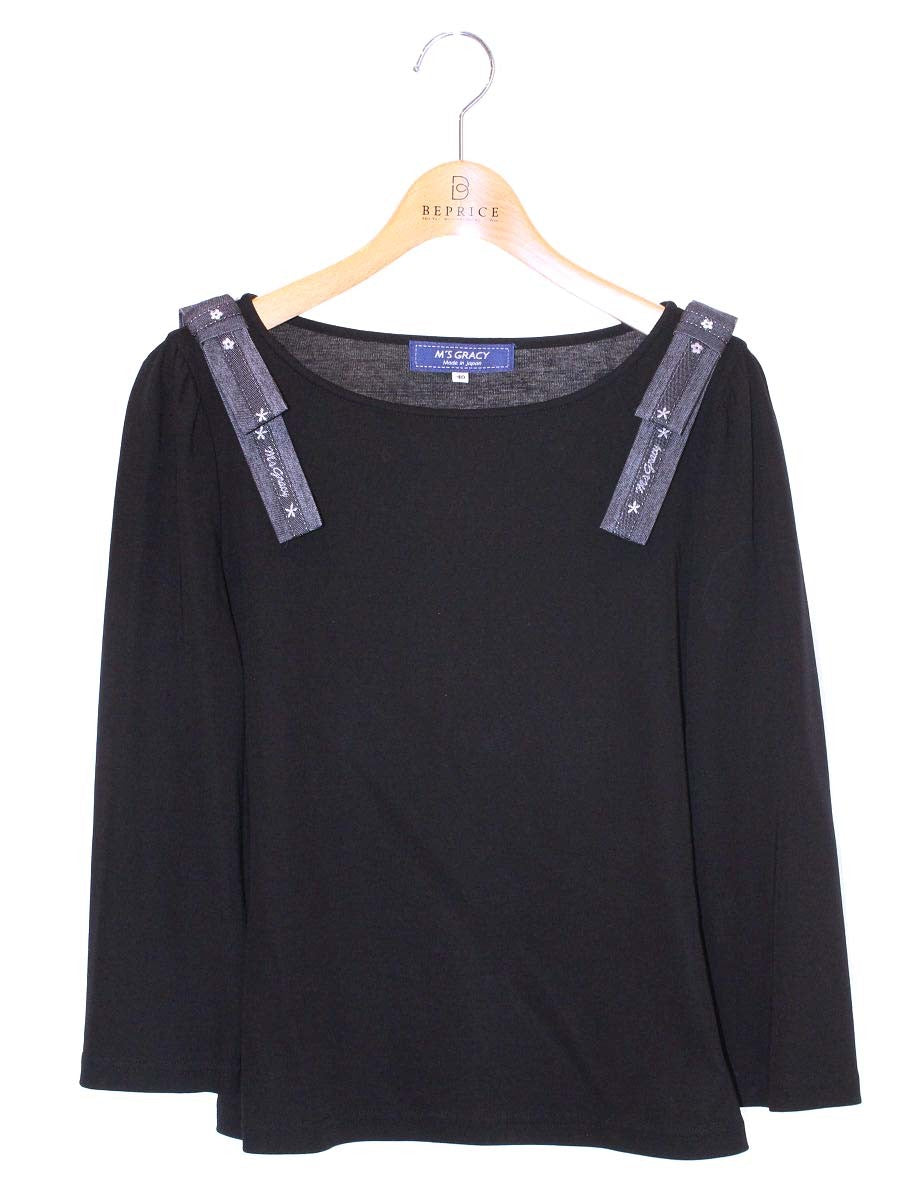 エムズグレイシー 015108 Tシャツ カットソー 40 ブラック 肩リボン IT3BH81JLMPT