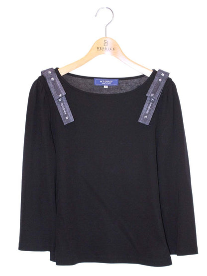 エムズグレイシー 015108 Tシャツ カットソー 40 ブラック 肩リボン IT3BH81JLMPT