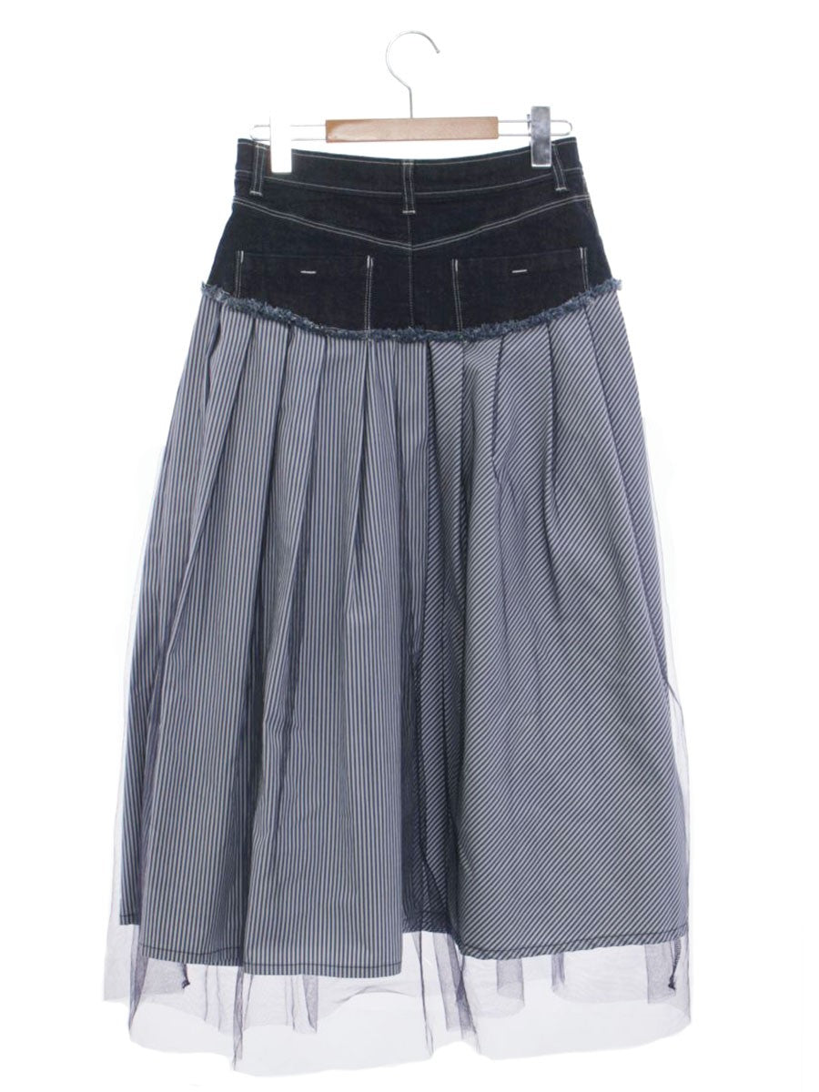エムズグレイシー Denim x Stripe Skirt 017137 デニムスカート 38 ブルー チュール ITTBGQY56KCQ