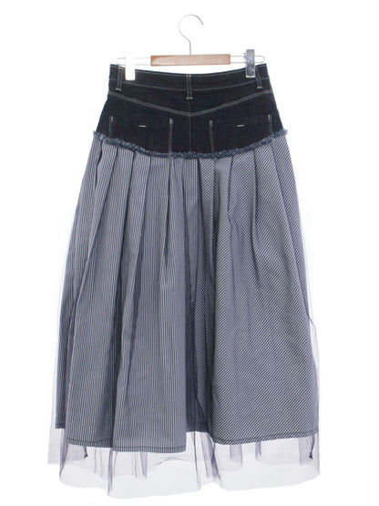 エムズグレイシー Denim x Stripe Skirt 017137 デニムスカート 38 ブルー チュール ITTBGQY56KCQ