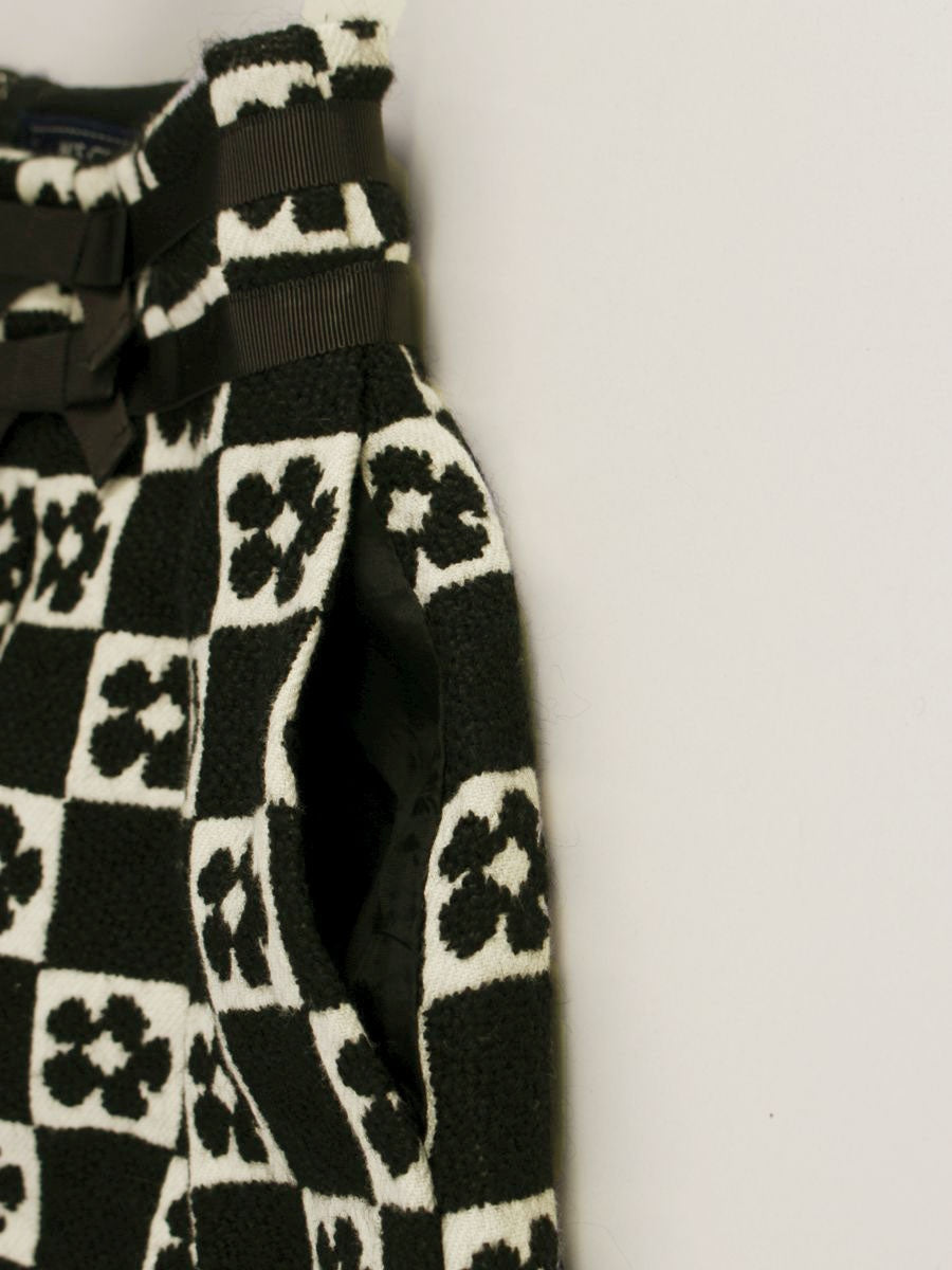 エムズグレイシー 017532 スカート 40 ブラック カメリアモチーフ チェック ニット ITFA37MJL051