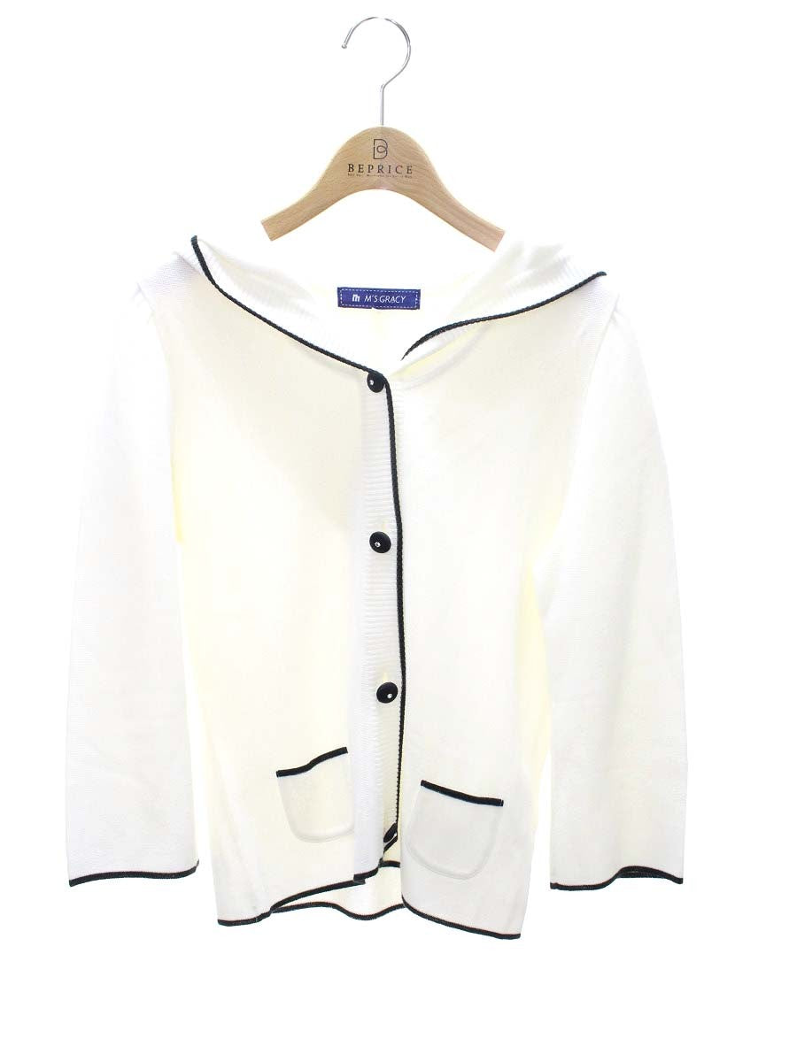 エムズグレイシー 128355 パーカー 40 ホワイト ボタン ニット ITEZ6I8DFRUA