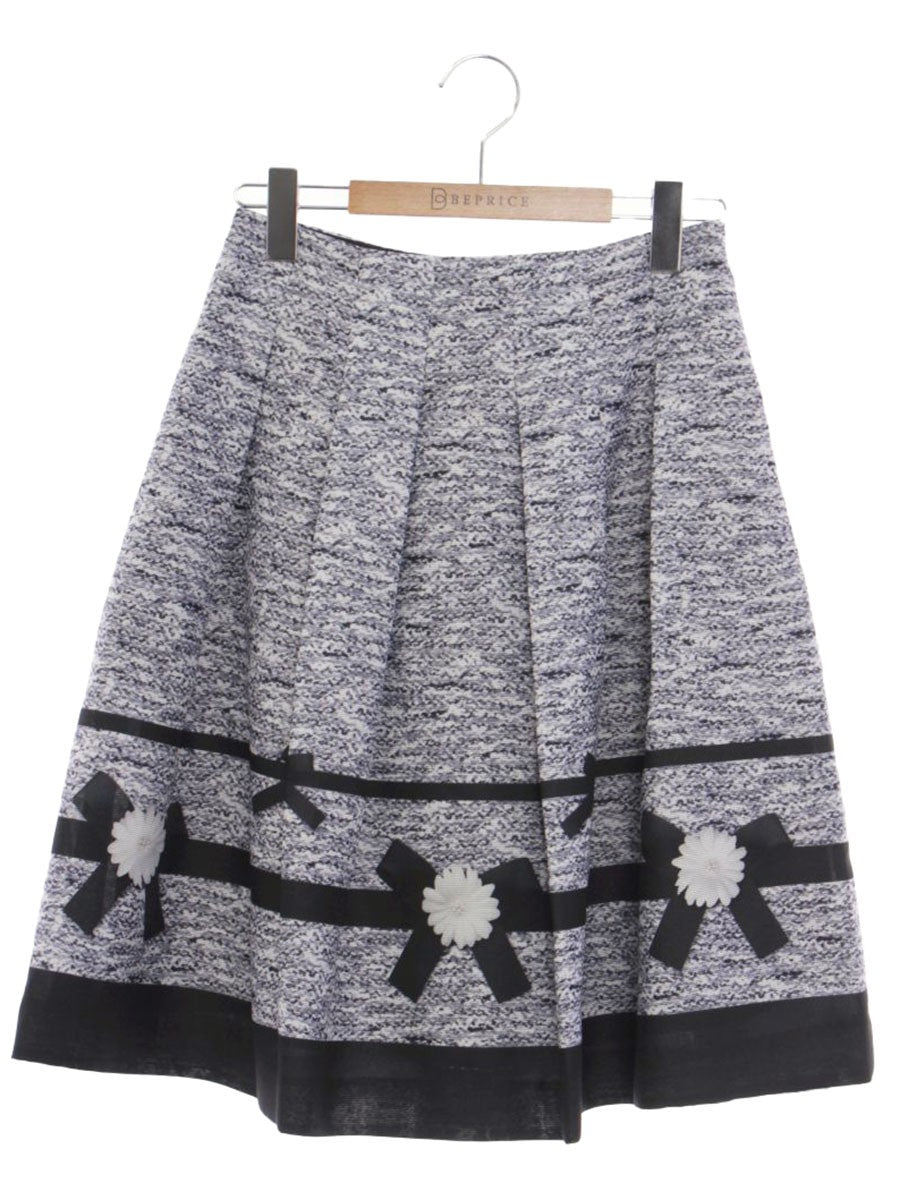 エムズグレイシー 017132 スカート 36 グレー トロンプルイユ リボン フラワー プリント ITST8IHKGQM8