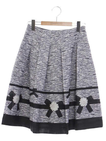 エムズグレイシー 017132 スカート 36 グレー トロンプルイユ リボン フラワー プリント ITST8IHKGQM8