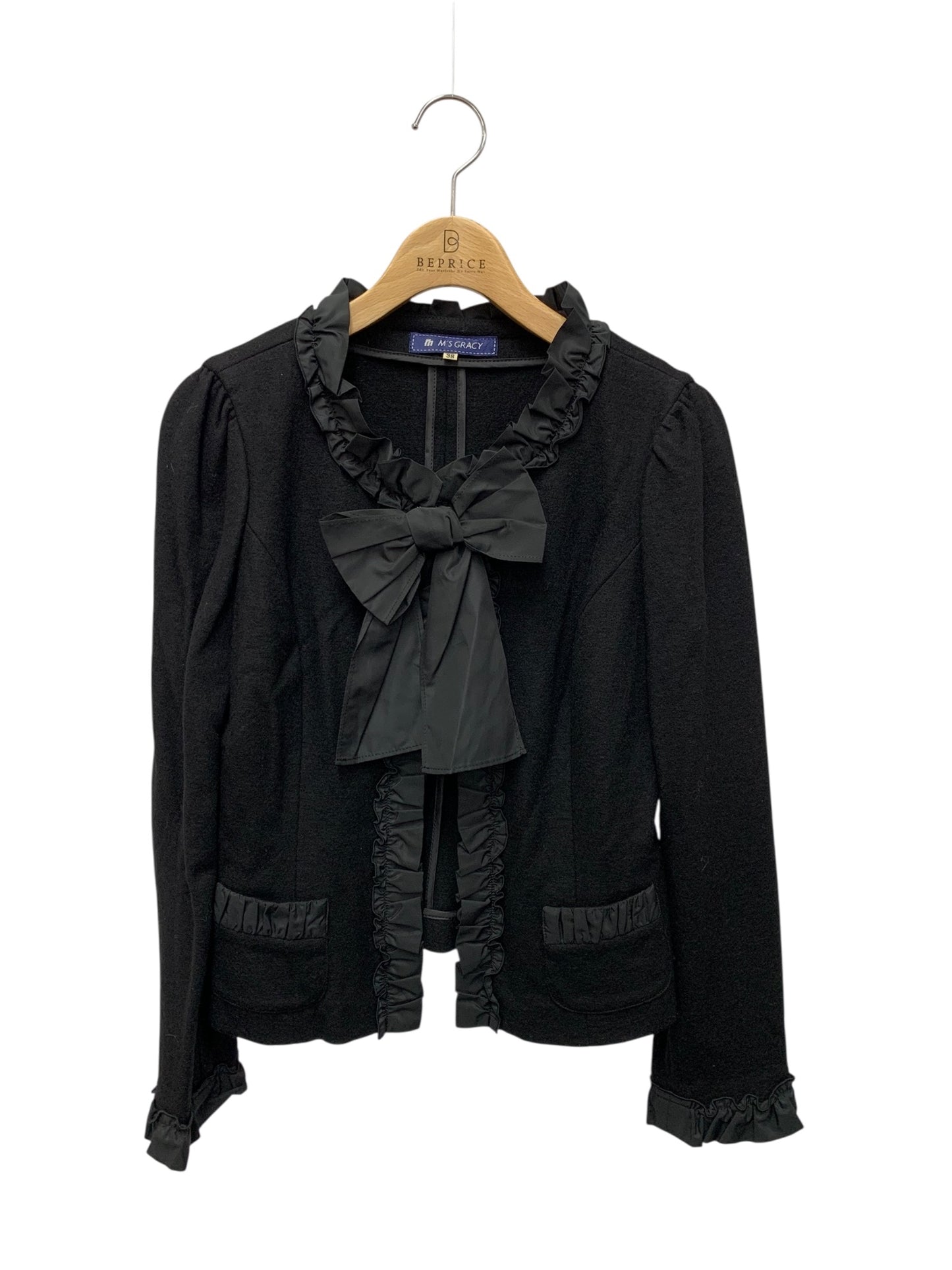 エムズグレイシー 824532 ジャケット 38 ブラック リボン フリル ITUNS2K363SE