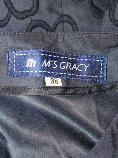 エムズグレイシー 720107 Tシャツ カットソー 38 ネイビー フラワーモチーフ 袖リボン ITQOIAYC8336