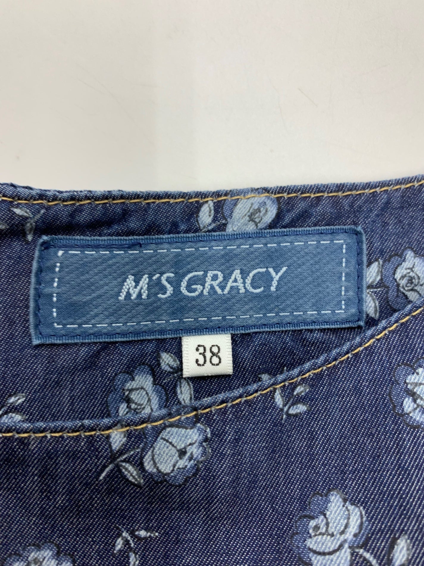 エムズグレイシー 小花モチーフ 511348 デニムワンピース 38 ネイビー フラワーモチーフ ITLOII1CK50K