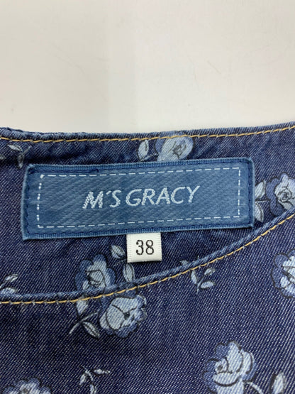 エムズグレイシー 小花モチーフ 511348 デニムワンピース 38 ネイビー フラワーモチーフ ITLOII1CK50K