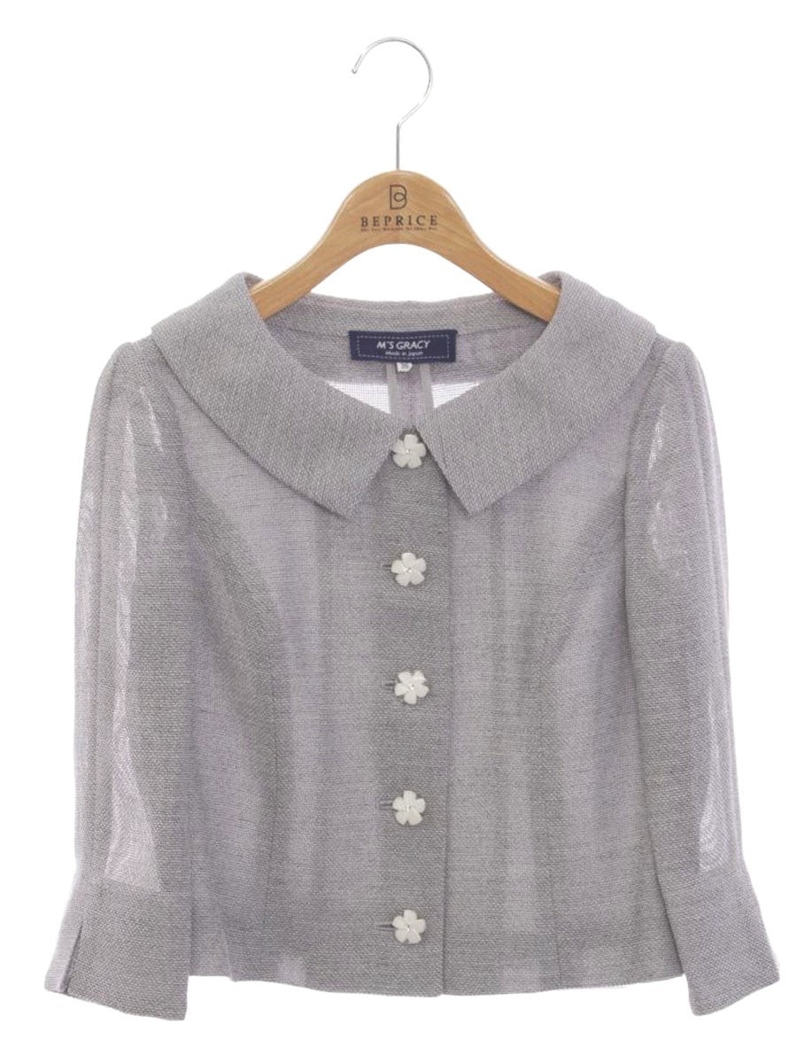 エムズグレイシー 814321 ジャケット 36 グレー お花ボタン メッシュ ITNABQ0KEGZK