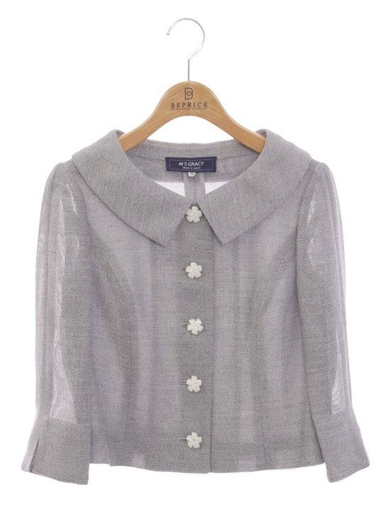 エムズグレイシー 814321 ジャケット 36 グレー お花ボタン メッシュ ITNABQ0KEGZK