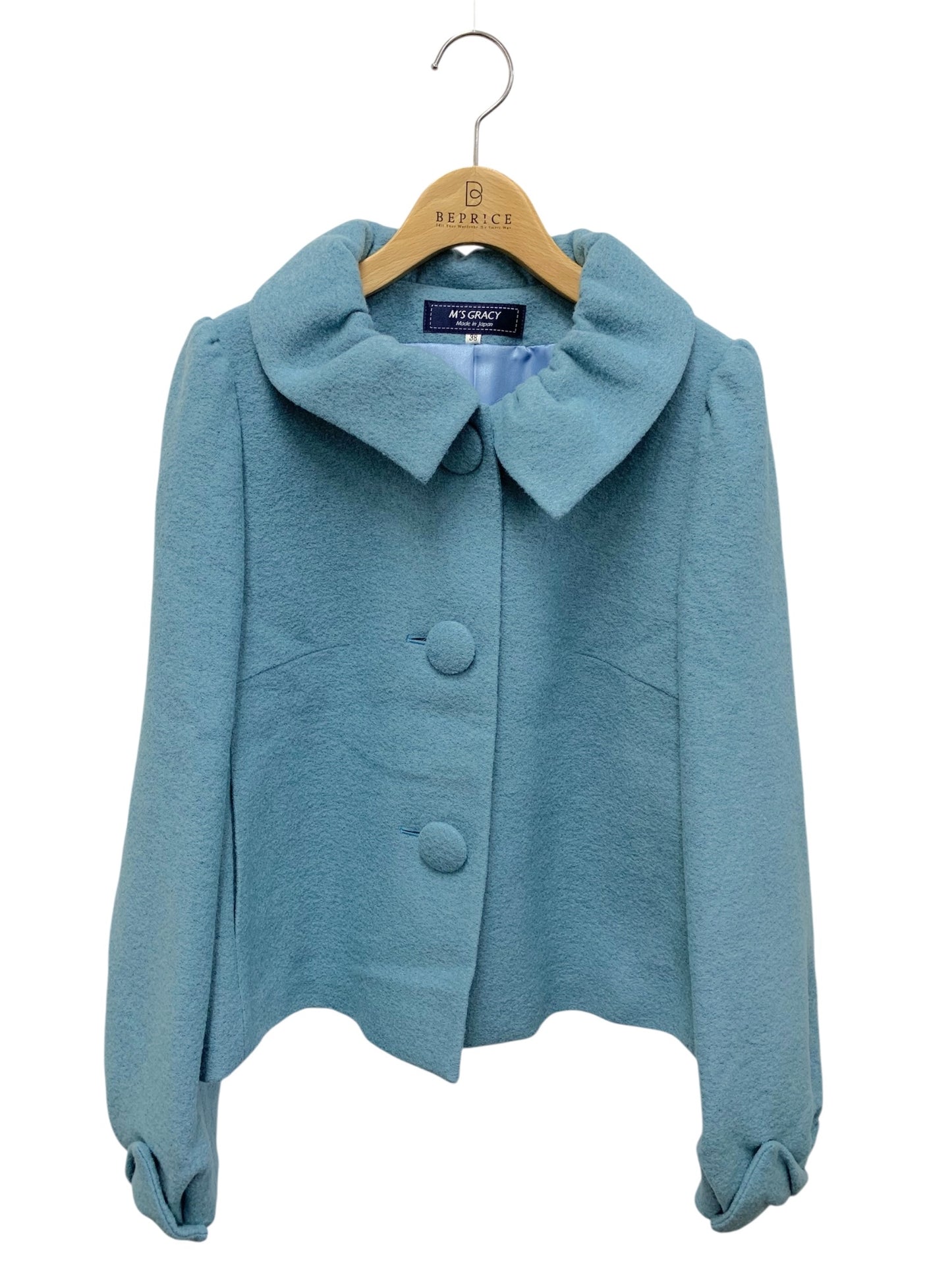 エムズグレイシー ギャザー襟ショートコート 419608 38 ブルー ITES3PY0AAK8