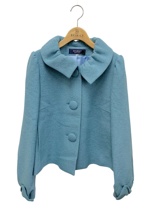 エムズグレイシー ギャザー襟ショートコート 419608 38 ブルー ITES3PY0AAK8