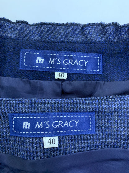 エムズグレイシー 424707 セットアップ 40 ネイビー フリル チェック ITK5M0RL7DWO