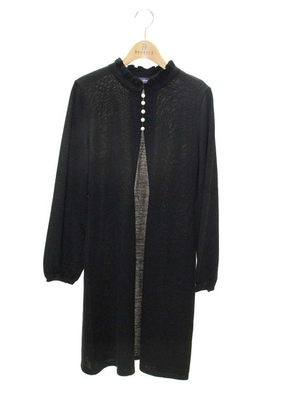エムズグレイシー 118522 カーディガン 38 ブラック フリル パールボタン ロング ITOS60A3RB0Y