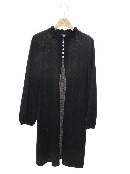 エムズグレイシー 118522 カーディガン 38 ブラック フリル パールボタン ロング ITOS60A3RB0Y