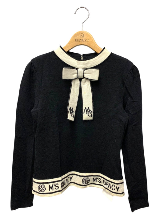 エムズグレイシー 418602 ニット 38 ブラック ウール リボン バイカラー IT0W4ZESJ41K