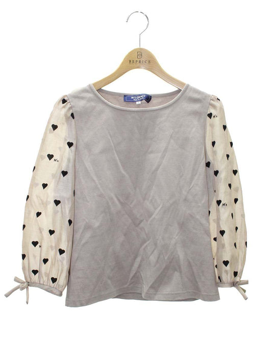 エムズグレイシー 1833 カットソー 38 ベージュ ハートモチーフ リボン IT0MXBJN0D2K