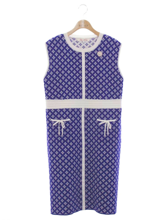 スーパービューティー ワンピース 42 ブルー フェイクパール ノーカラー リボン ITBTB1ATG8U4