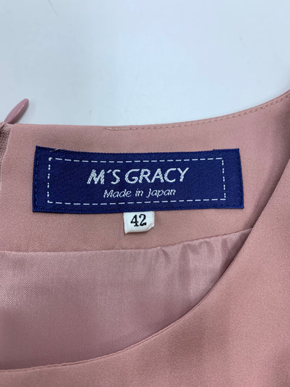 エムズグレイシー 411503  ワンピース 42 ピンク クルーネック バラ チュール ITYHB83ZB7O2