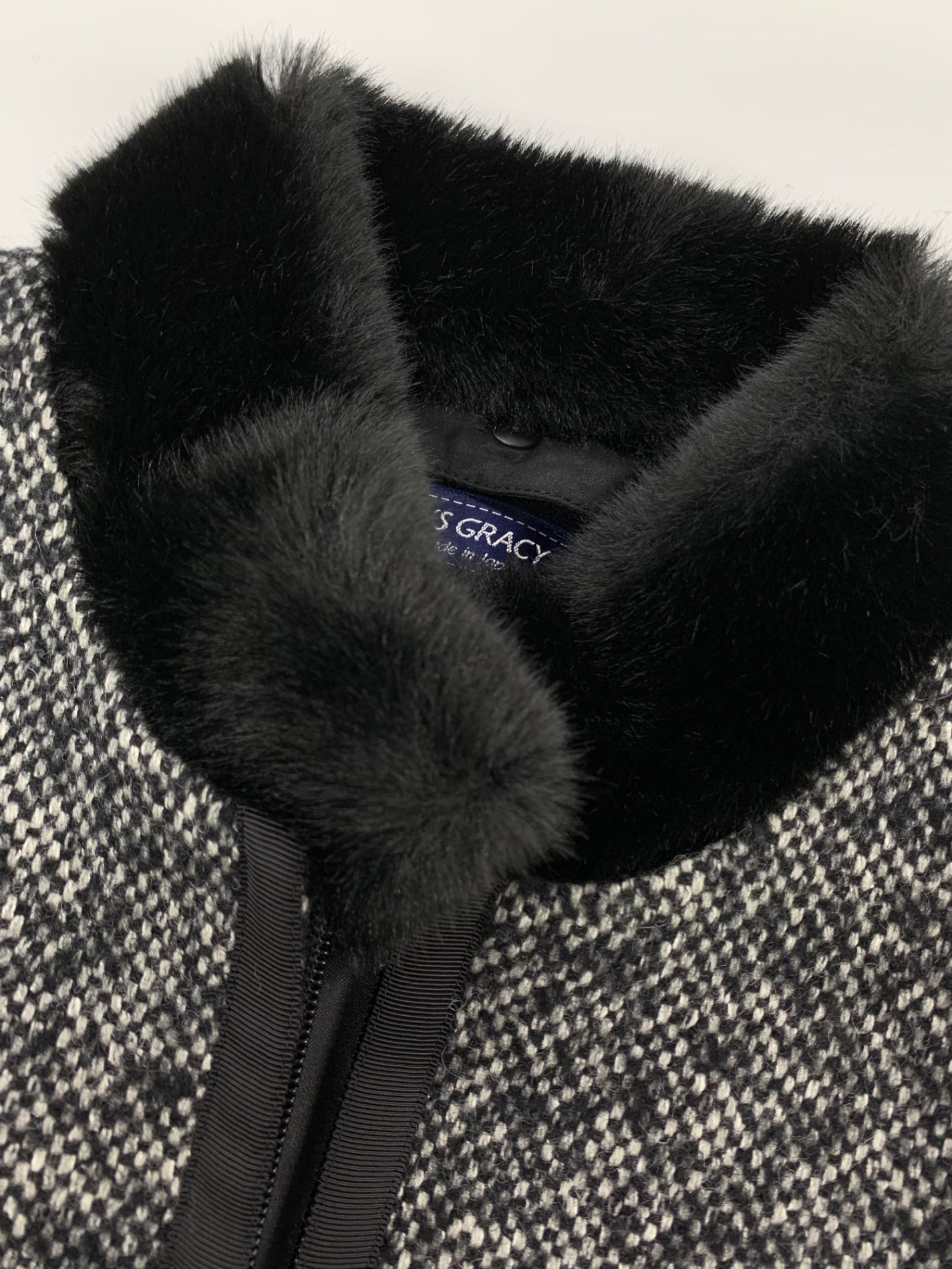 エムズグレイシー 119607 コート 38 ブラック ウール シルク混 ファー ITB7FPUD283M