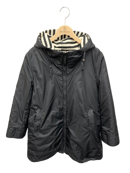 エスマックスマーラ コート 42 ブラック ストライプ リバーシブル ラメ フード ITW11WR4BDPH