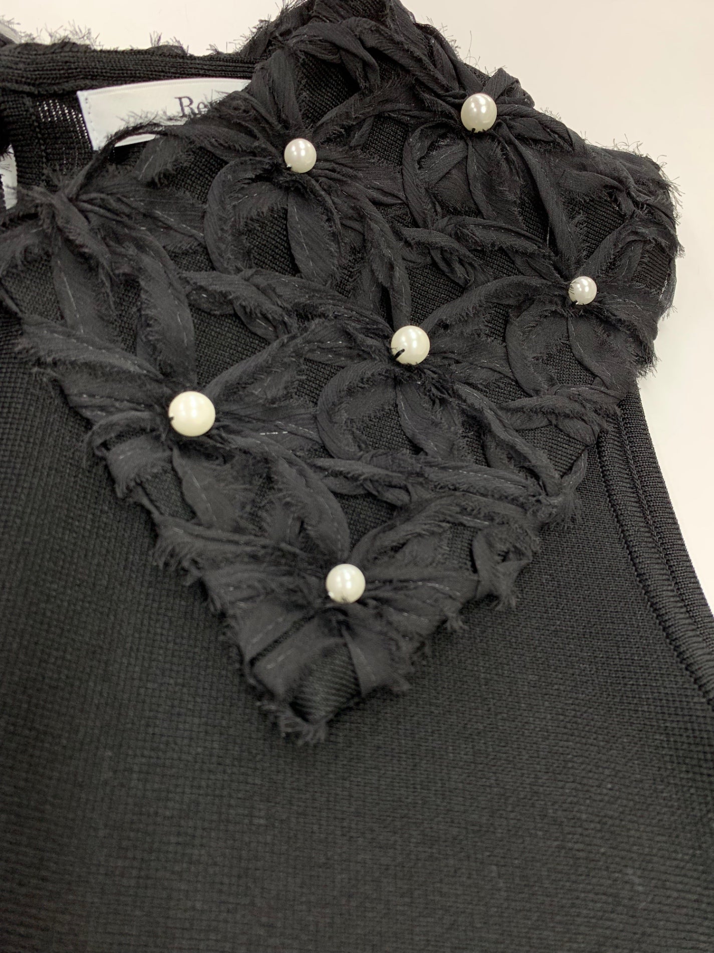 ルネ 6432240 ワンピース 36 ブラック ニット フラワー 刺繍 パール IT29B1PQRLSM
