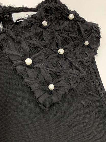 ルネ 6432240 ワンピース 36 ブラック ニット フラワー 刺繍 パール IT29B1PQRLSM