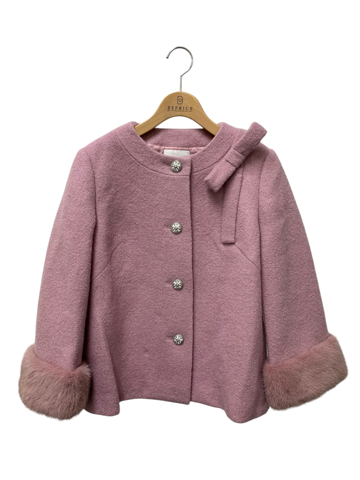 ルネ Coat 6533010 ノーカラージャケット 34 ピンク リボン HOPENHAGEN FUR ITHZRUV40Q2M