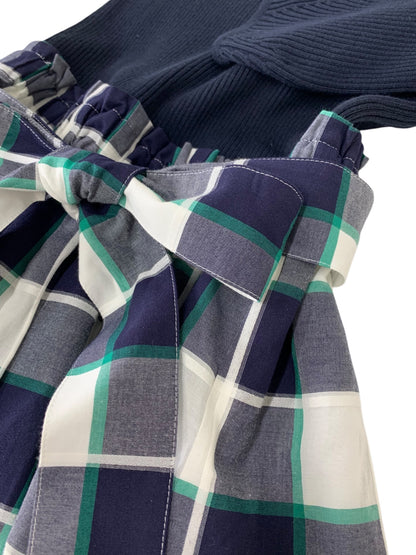 ブルーレーベルクレストブリッジ 55J79-176-29 ワンピース 38 ネイビー 切替 ニット チェック ITWNW2N46GPW