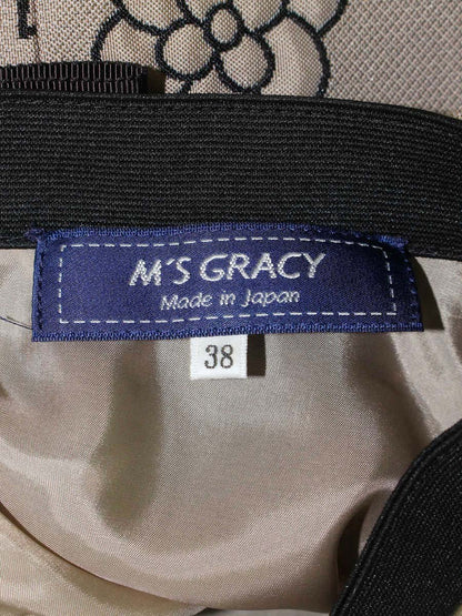 エムズグレイシー 017503 スカート 38 ブラウン カメリア リボンモチーフ フレア ITD2Q14CM1TW