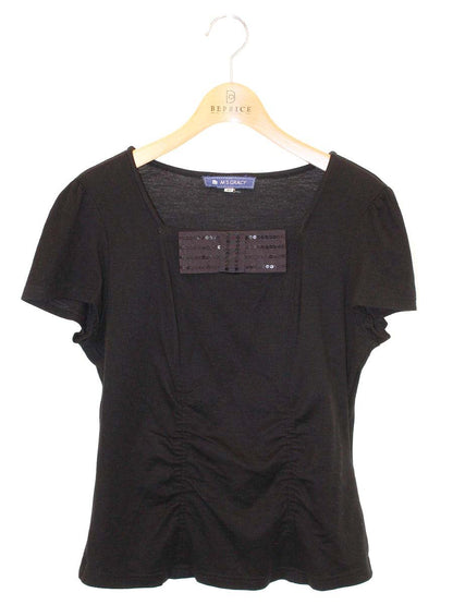エムズグレイシー 225509 Tシャツ カットソー 40 ブラック リボン ギャザー ITXE57VXPNGO