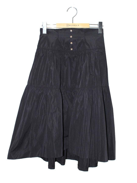 エムズグレイシー 017502 スカート 36 ブラック フラワーボタン フレア ITB8D8MMGTOL