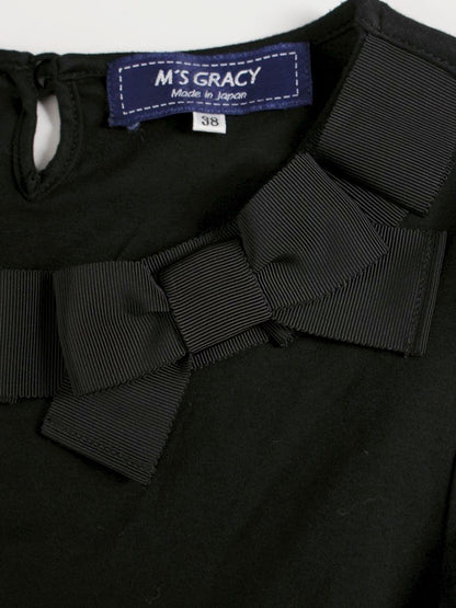 エムズグレイシー 415313 カットソー 38 ブラック グログランリボン ITLP1L7LITA4