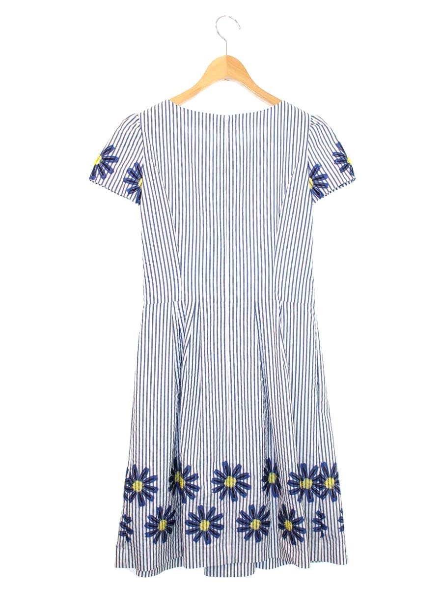 エムズグレイシー Margaret Motif Dress 811339 ワンピース 38 ブルー ストライプ 花柄 ITECGS9M9HYC