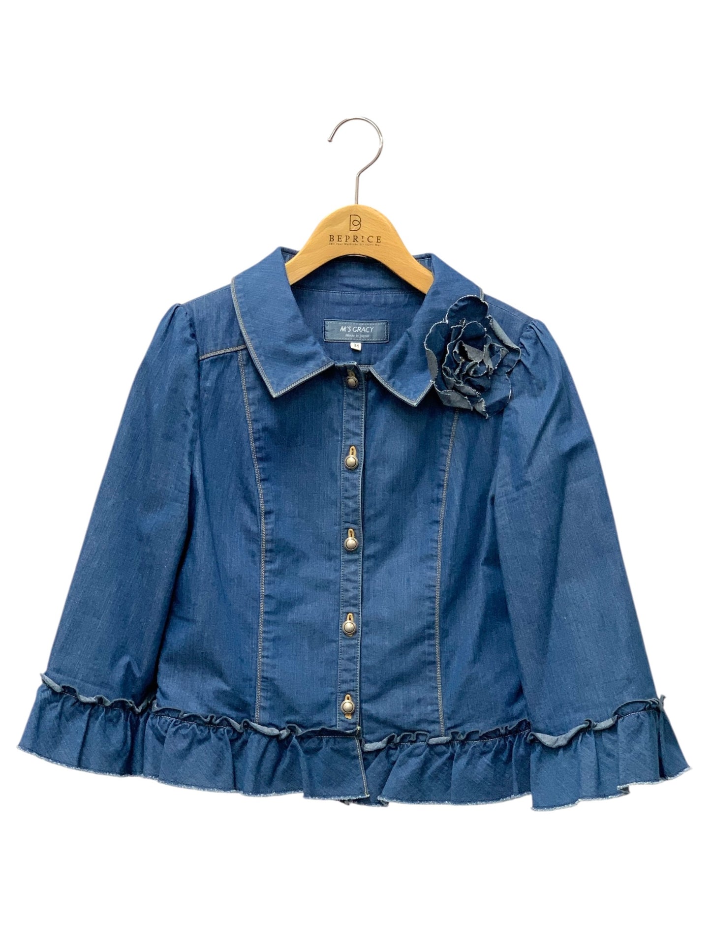 エムズグレイシー 724314 ジャケット 38 ブルー デニム フリル ITZB66YZQLFW