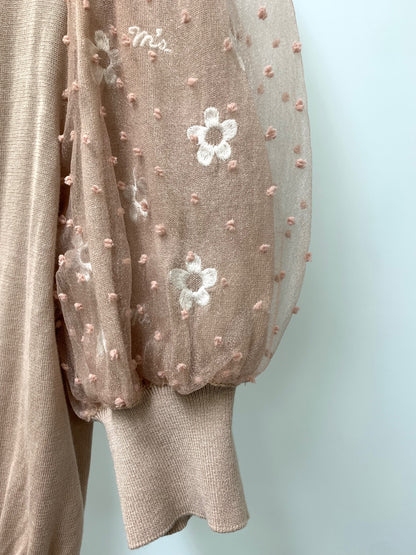 エムズグレイシー お花刺繍入りクチュールニット 318325 カーディガン 38 ベージュ ITAP0WRKI4Q6