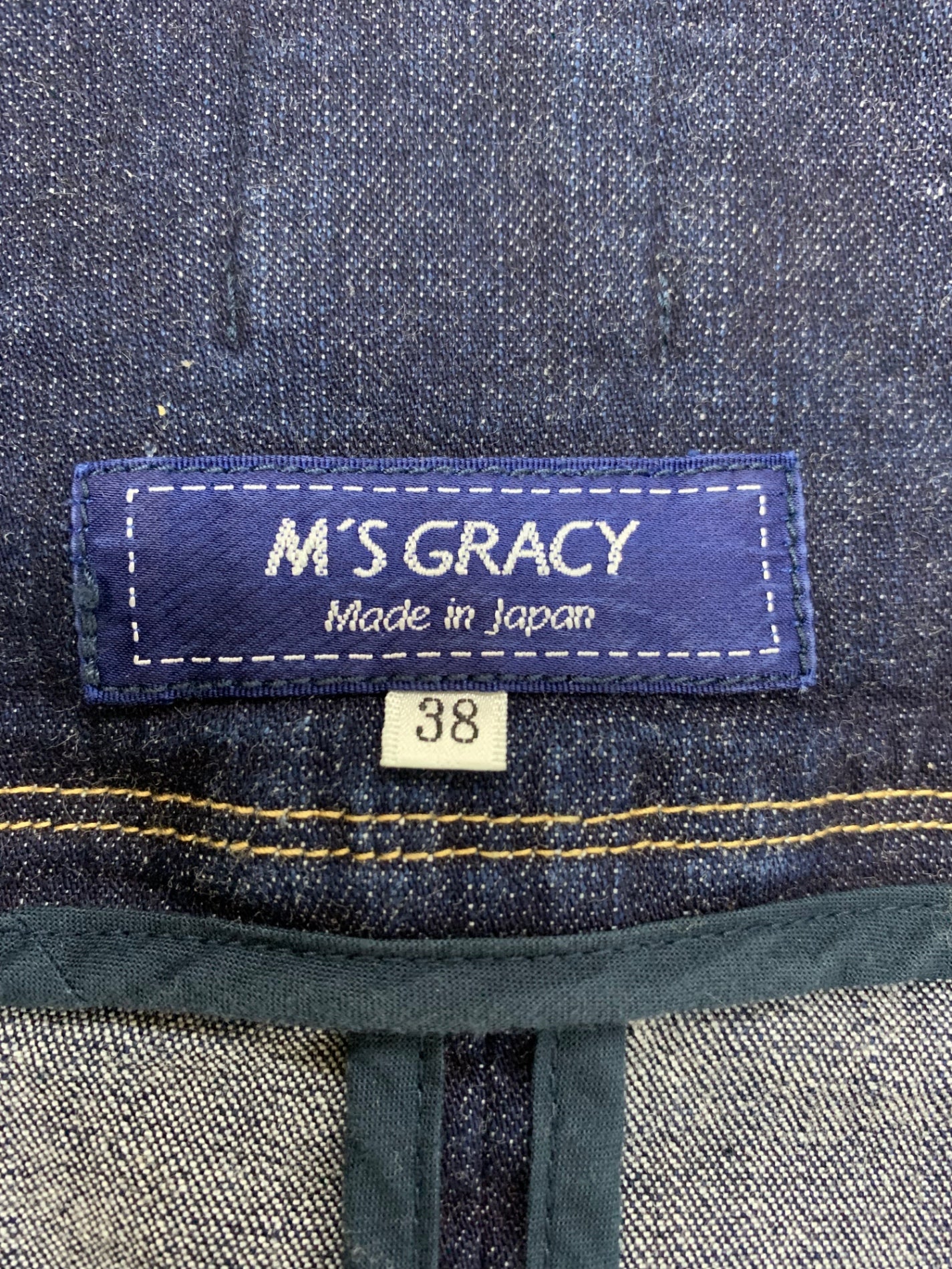 エムズグレイシー 014107 デニムジャケット 38 ブルー カメリアＷジップ フリンジ ITAF2GLZUF44