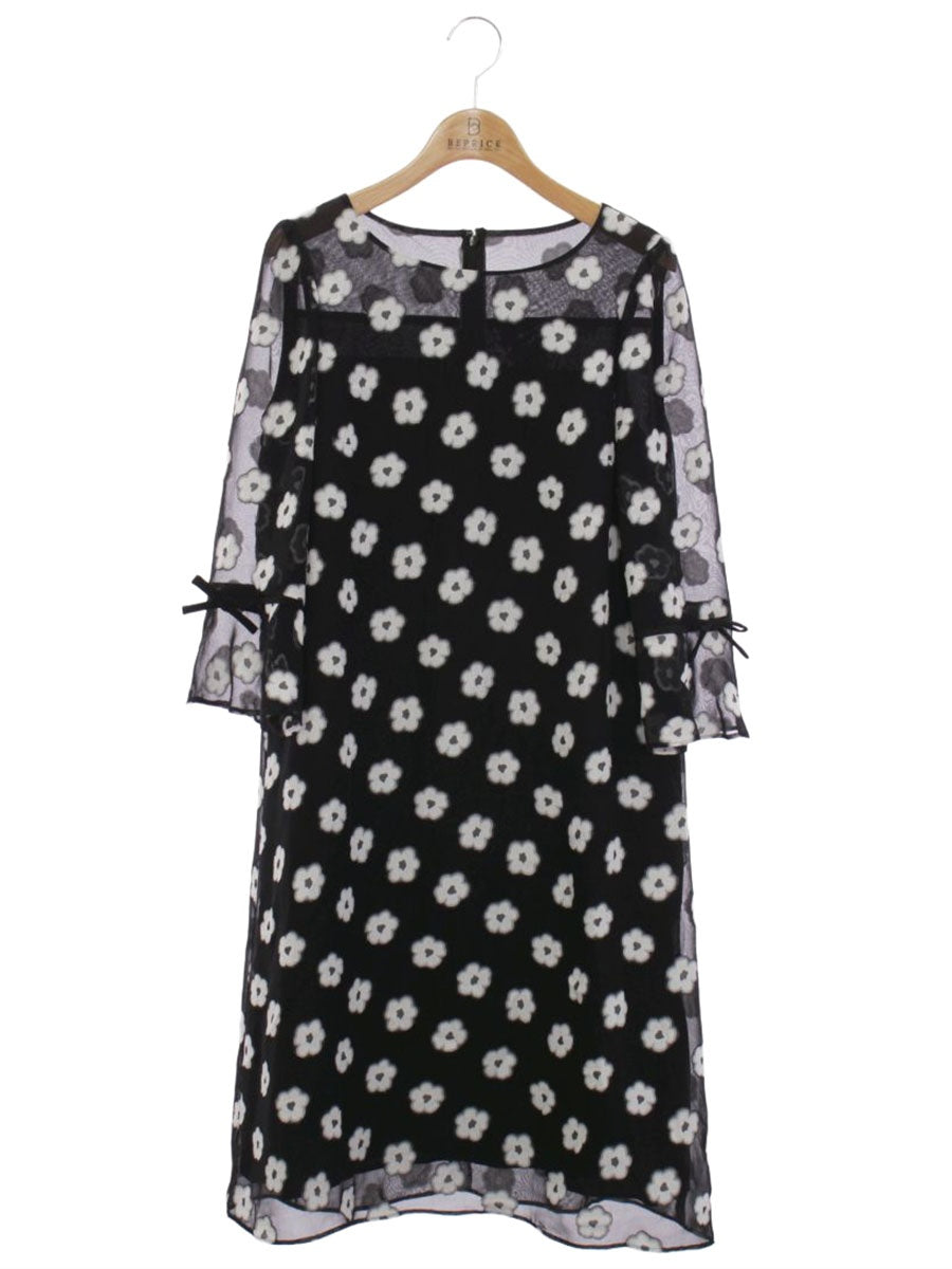 エムズグレイシー 011137 ワンピース 40 ブラック シアー 袖リボン IT2EGOCOP72J