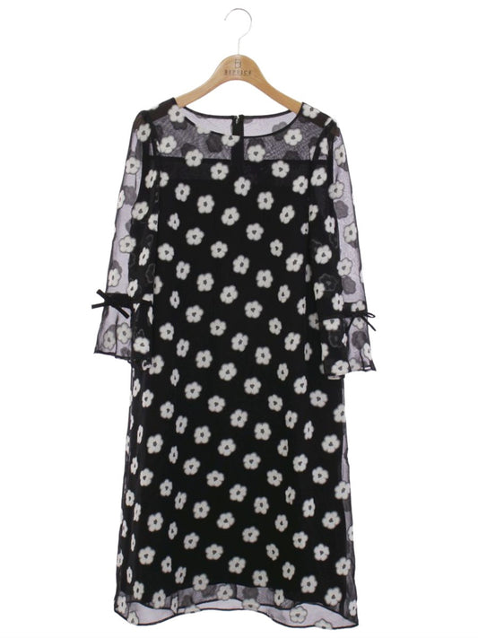 エムズグレイシー 011137 ワンピース 40 ブラック シアー 袖リボン IT2EGOCOP72J