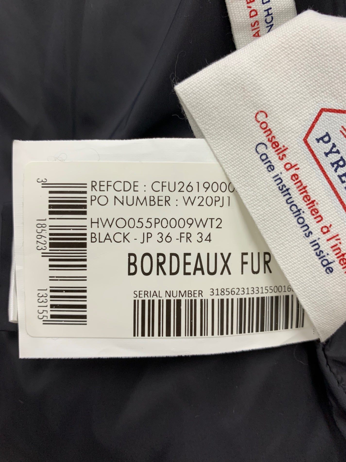 ピレネックス BORDEAUX JACKET 291900058 ダウンジャケット 36 ブラック ファー付きリムーバブルフード ITC7Y9PTKM6G