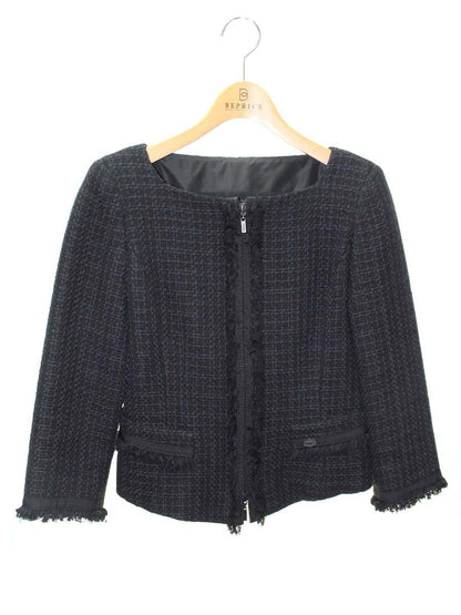 フォクシーブティック 35559 ジャケット 38 ネイビー ツイード ジップアップ IT7A7H42IM7C