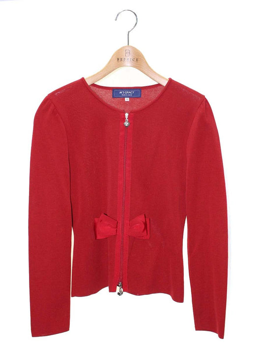 エムズグレイシー Ribbon Zip Cardigan 818523 カーディガン 38 レッド リボン ジップ ITORRSEBXHA8
