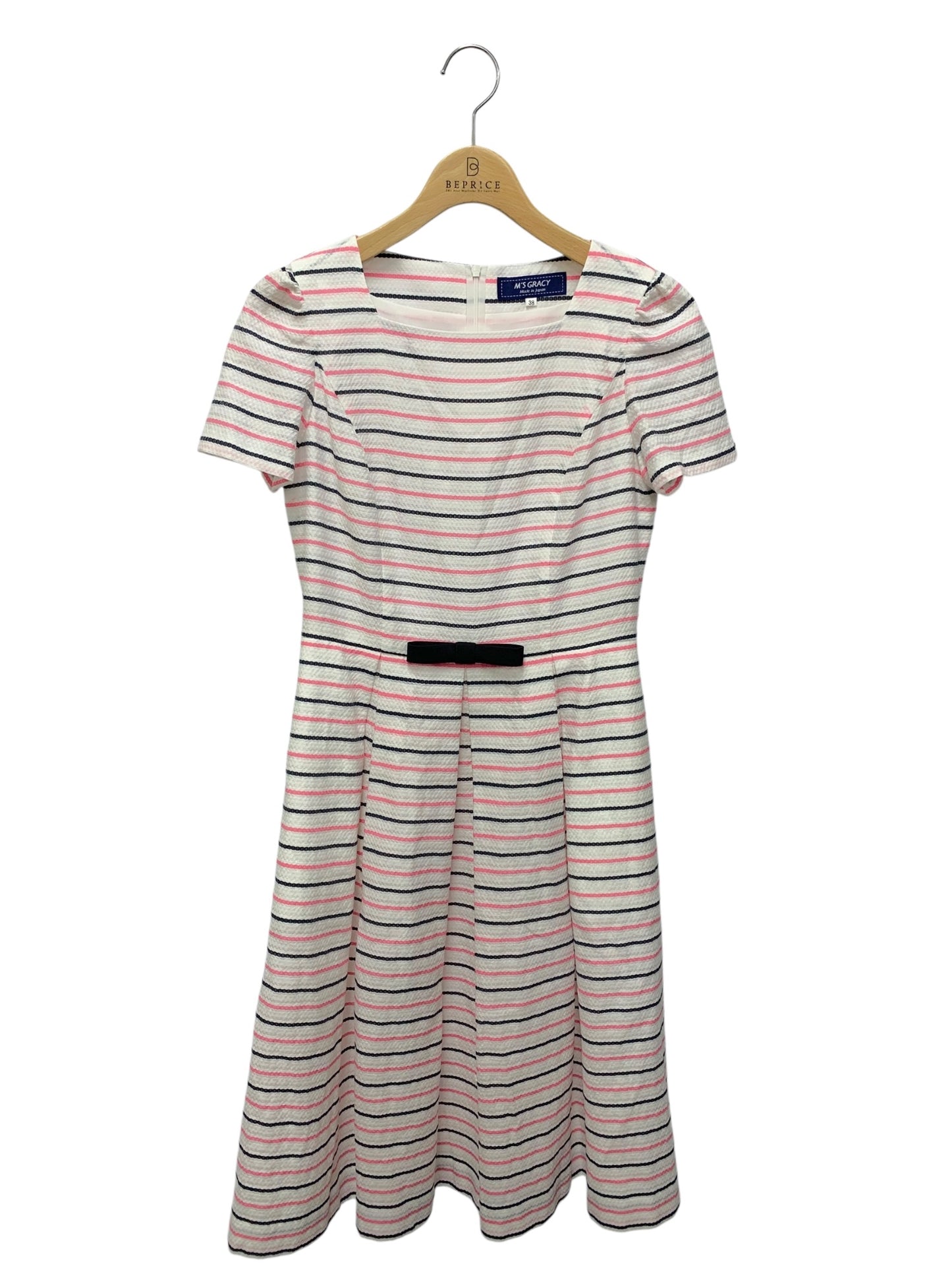 エムズグレイシー 配色ボーダーワンピース 411337 ワンピース 38 ホワイト リボン ITSVUS8U30RM