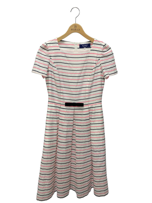 エムズグレイシー 配色ボーダーワンピース 411337 ワンピース 38 ホワイト リボン ITSVUS8U30RM